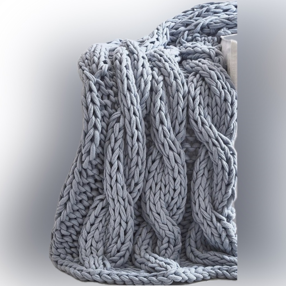 Pottery Barn Colossal Hand Knit Throw Chambray